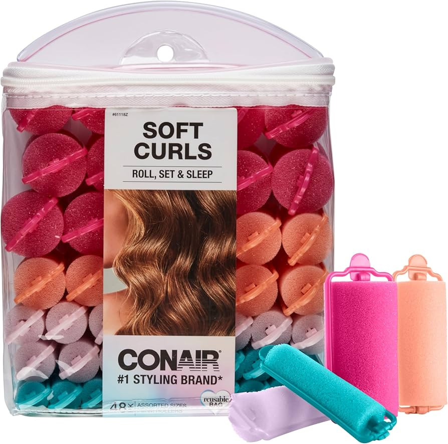 Conair Foam Hair Rollers - 48 Count, Assorted Colors - Heatless Curls, Overnight Curls, Foam Roll... | Amazon (US)