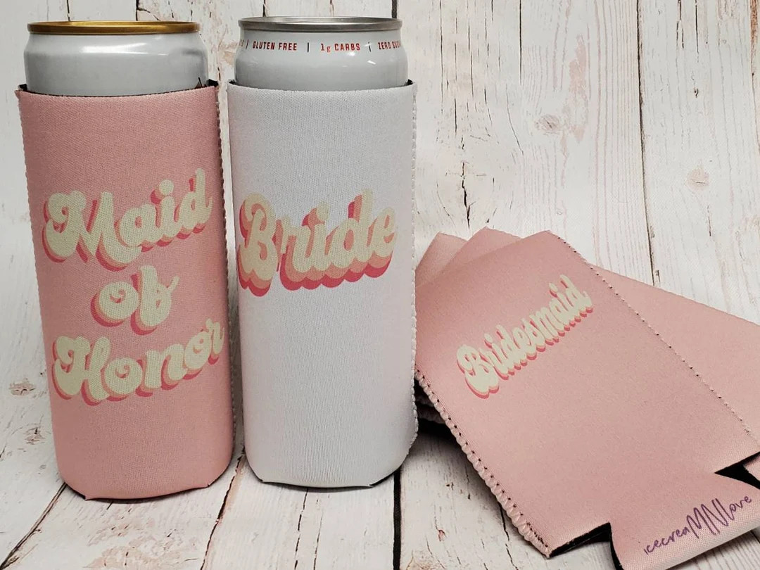 Retro Bridesmaid Proposal Slim Can Coolers. Wedding & - Etsy | Etsy (US)