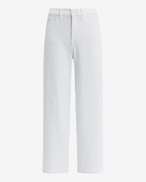 High Waisted White Raw Hem Wide Leg Ankle Jeans | Express