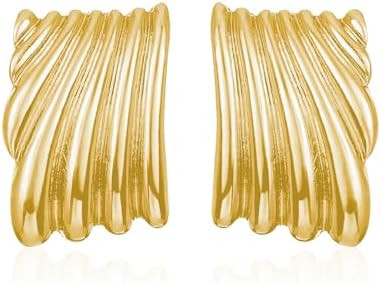 Gold Chunky Square Stud Earrings Vintage Geometric Statement Wavy Earrings Jewelry for Women | Amazon (US)