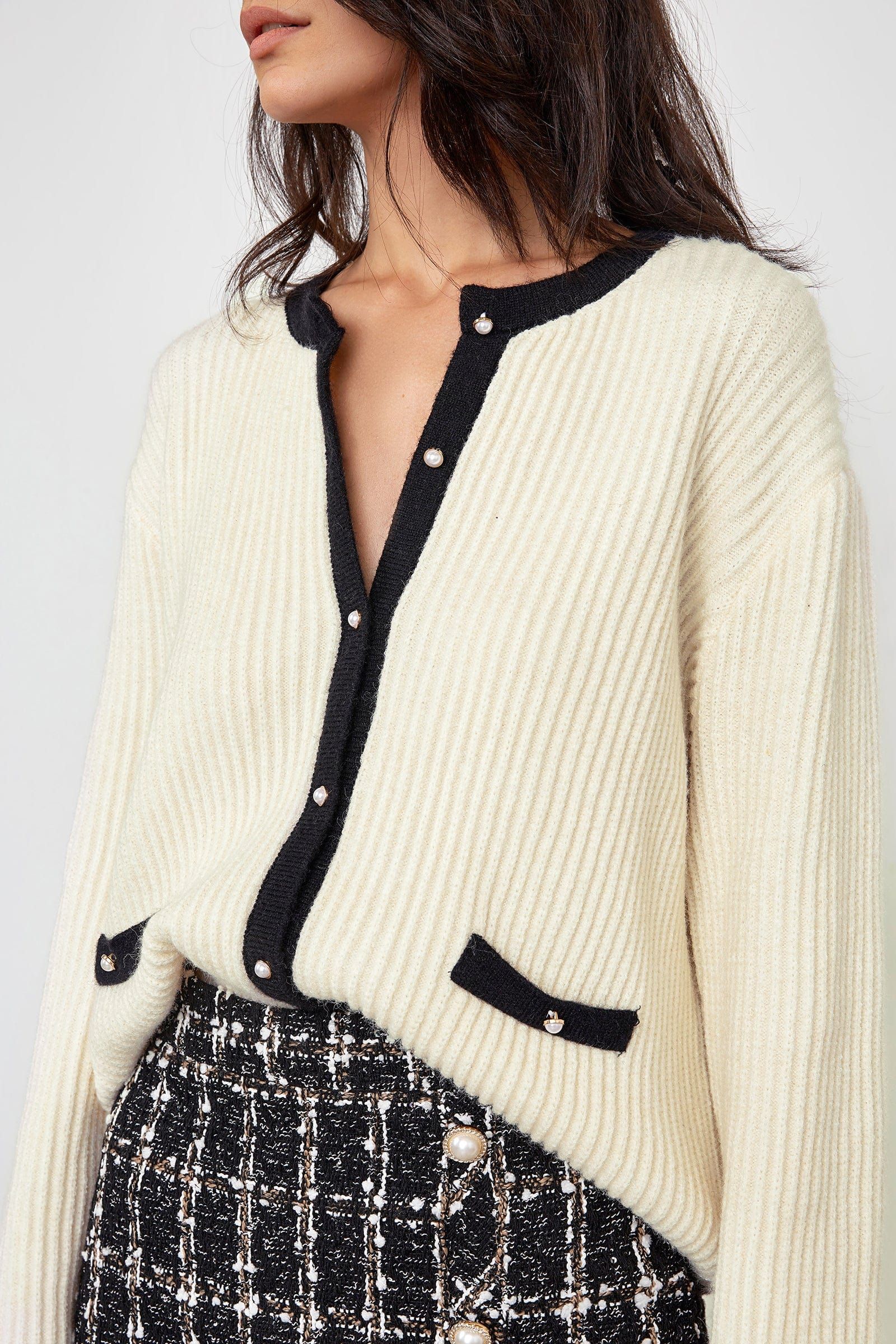 Leigha Beige Contrast knitted Cardigan | J.ING