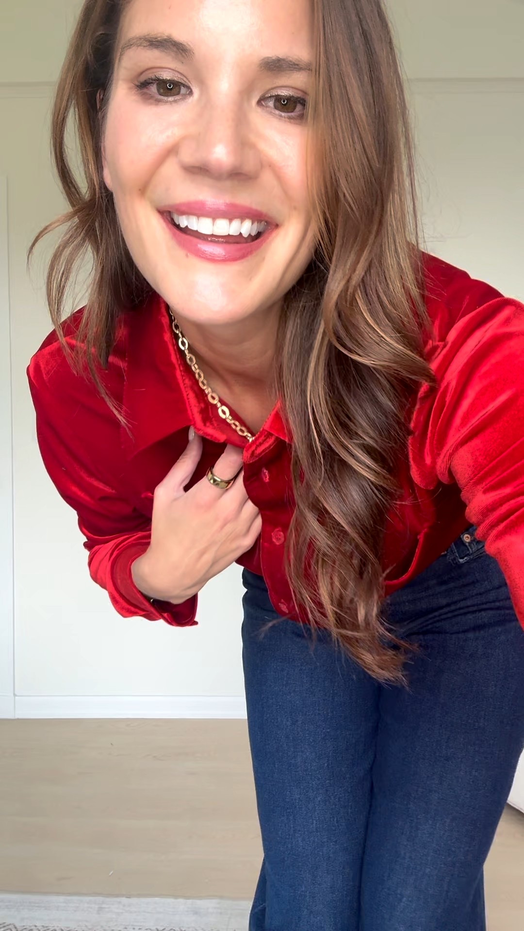 Obsessed with this velvet button down top. PERFECT for the holidays! 😍😍 

Holiday finds, Red velvet, Button down, Jeans, Holiday party outfit, Tall girl approved, Stang and co

#LTKTall #LTKHoliday #LTKSeasonal