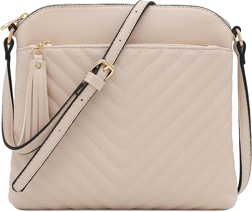 FashionPuzzle Chevron Quilted Medium Crossbody Bag with Tassel Accent | Amazon (US)