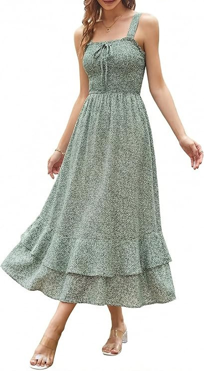 GRACE KARIN Women's 2026 Summer Floral Boho Dress Square Neck Strapped Swing A Line Sundress Beac... | Amazon (US)