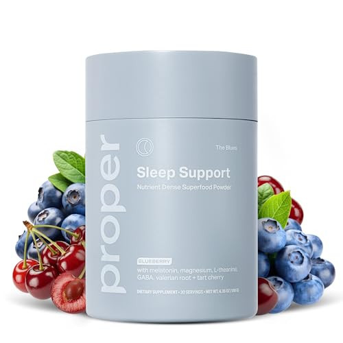 Proper, The Blues Sleep Aid – Nutrient-Dense Superfood Powder with + Melatonin, Magnesium, L-Theanine, GABA, Valerian Root & Tart Cherry – Calm Supplement for Nighttime Relaxation & Sleeping | Amazon (US)