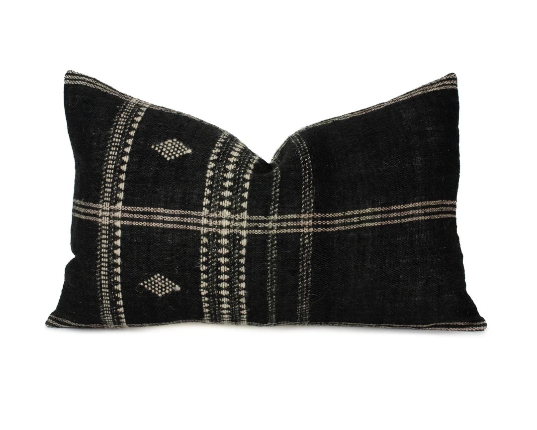 Diya Indian Wool Pillow Cover Lumbar Black - Etsy | Etsy (US)