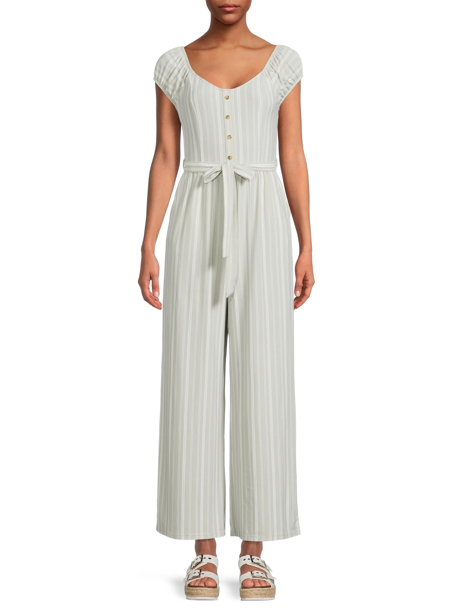 No Boundaries Juniors Peasant Wide Leg Jumpsuit | Walmart (US)