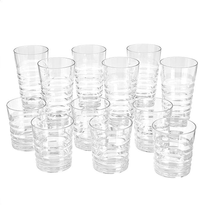 Amazon Basics 12-Piece Tritan Glass Drinkware Set - Ribbed Highball and Double Old Fashioned, 6-P... | Amazon (US)