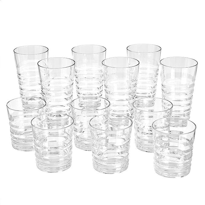 Amazon Basics 12-Piece Tritan Glass Drinkware Set with Ribbed Highball and Double Old Fashioned G... | Amazon (US)