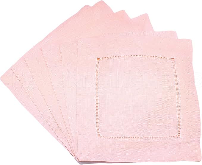 CleverDelights 12 Pack Light Pink Linen Hemstitch Cocktail Napkins - 6" x 6" - 100% Pure Linen | Amazon (US)