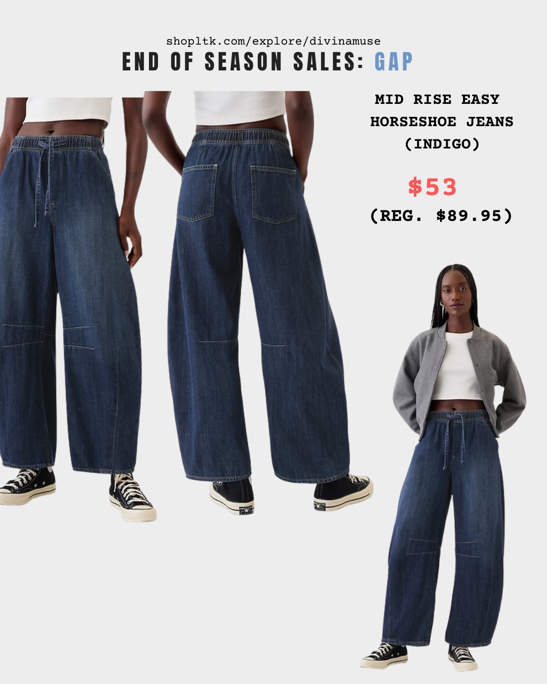 40% off the bestseller GAP mid-rise pull-on denim jeans. Comfortable jeans come in regular, tall, petite. I go for horseshoe, barrel, or wide-leg denim because the volume through the legs balances my broad shoulders and straight frame. It's a flattering silhouette without looking bulky.

Pull-on jeans are lighter, softer, and way more comfortable than traditional denim. Stretch at the waist, break in faster, perfect if you’re sensitive to stiff jeans but still want denim in your closet. Made with soft cotton blends (cotton, lyocell, recycled cotton) and available in multiple washes and colors. 

 #LTKSeasonal #LTKSaleAlert #LTKFindsUnder100