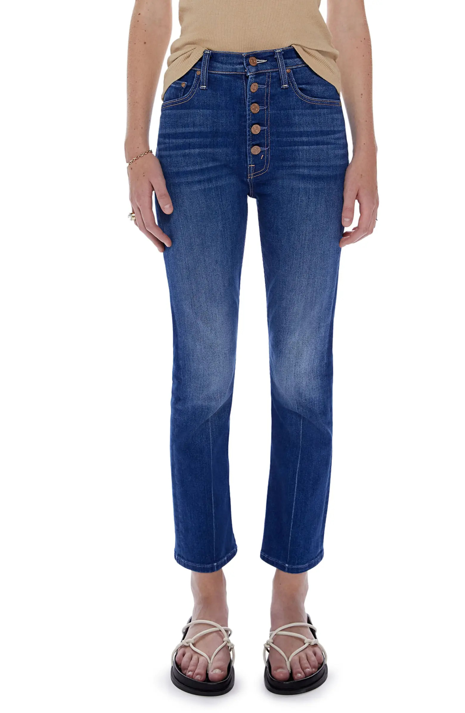 The Pixie Rider Exposed Button High Waist Ankle Straight Leg Jeans | Nordstrom