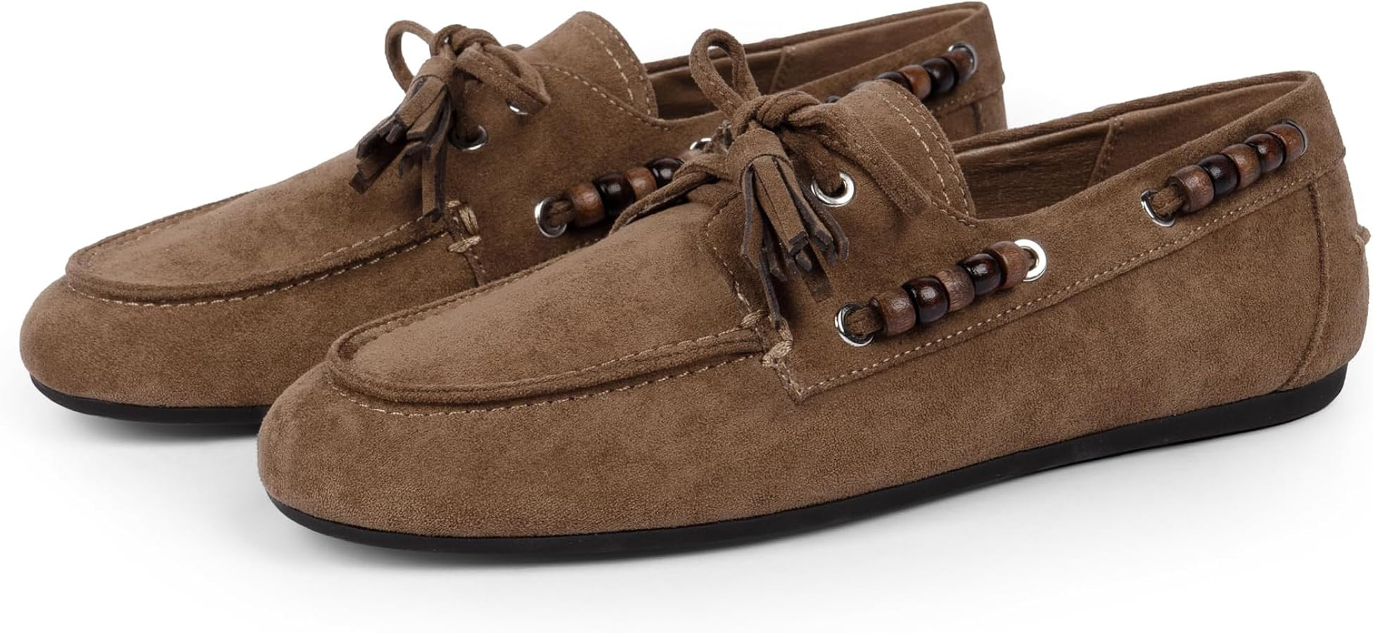 Amazon.com | QIY Tan Camel Suede Penny Loafers for Women Fringe Beaded Moccasins Dressy Lace up D... | Amazon (US)