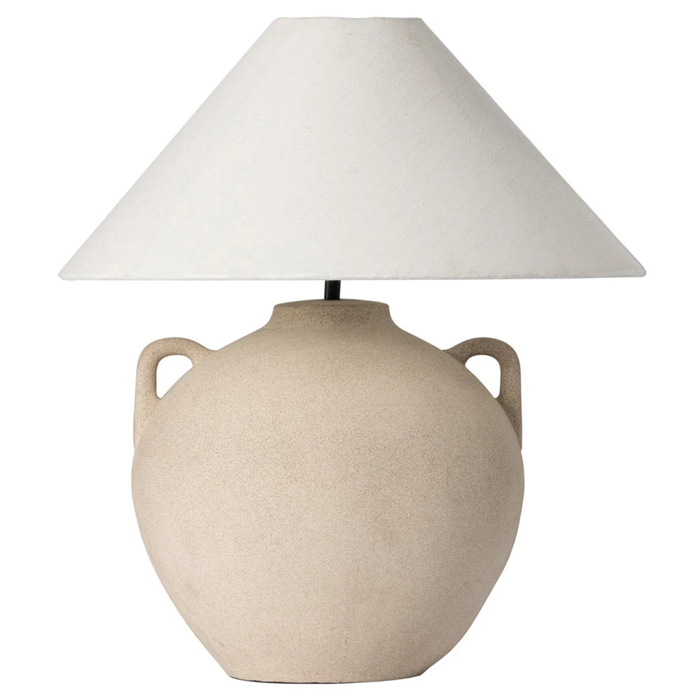 Maisie Updated Traditional White Linen Shade Light Sand Ceramic Table Lamp | Kathy Kuo Home