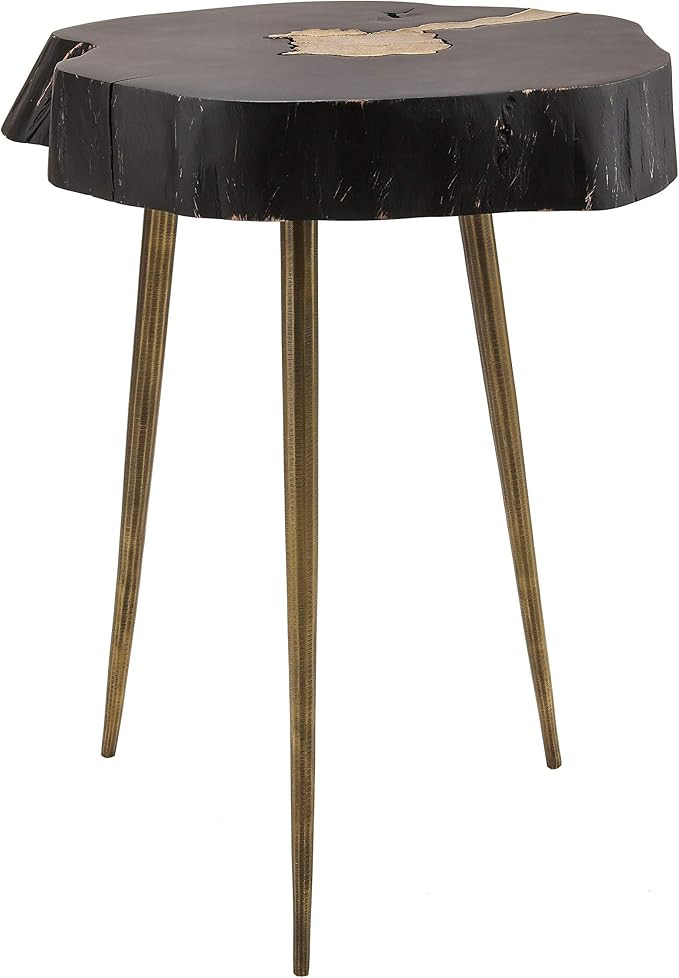 TOV Furniture Timber Rustic Wood Side Table, 16" Black, Brass | Amazon (US)