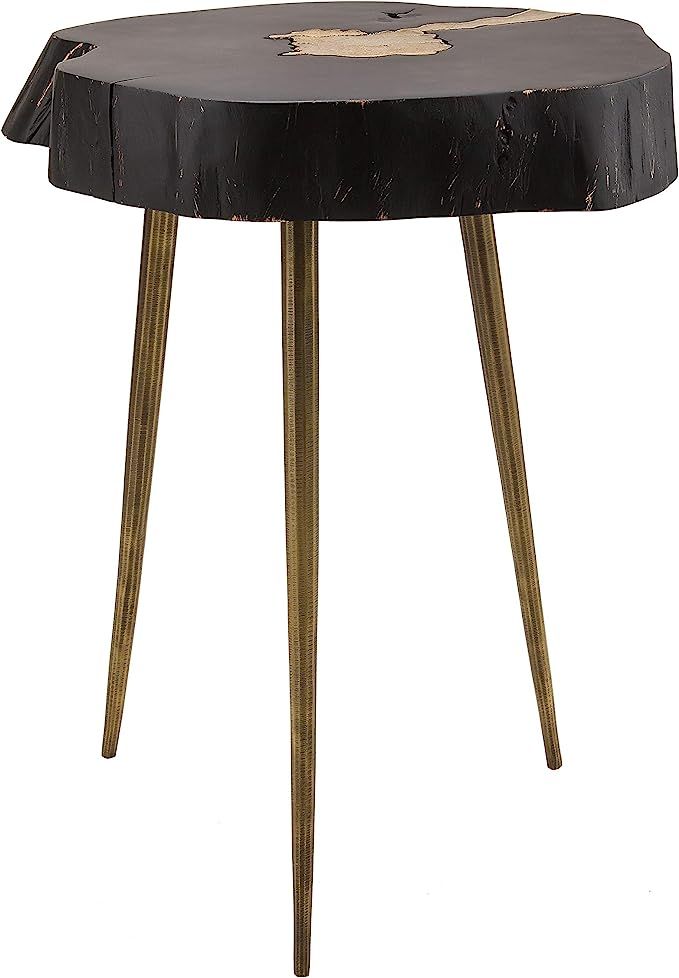 TOV Furniture Timber Rustic Wood Side Table, 16" Black, Brass | Amazon (US)