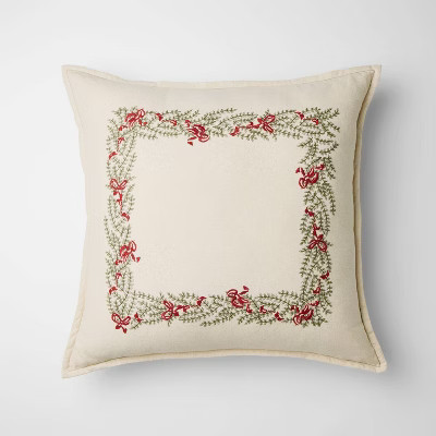 Natural Embroidered Green and Bows Pillow - 24 x 24" - Threshold™ designed with Studio McGee | Target