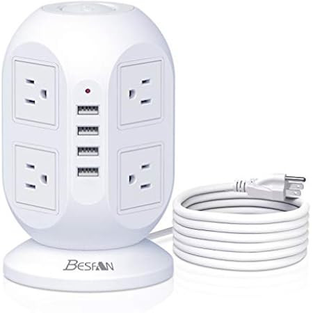 6 USB Ports Power Strip Tower with 12 AC Outlets, SUPERDANNY Surge Protector 6.5ft Extension Cord, 1 | Amazon (US)