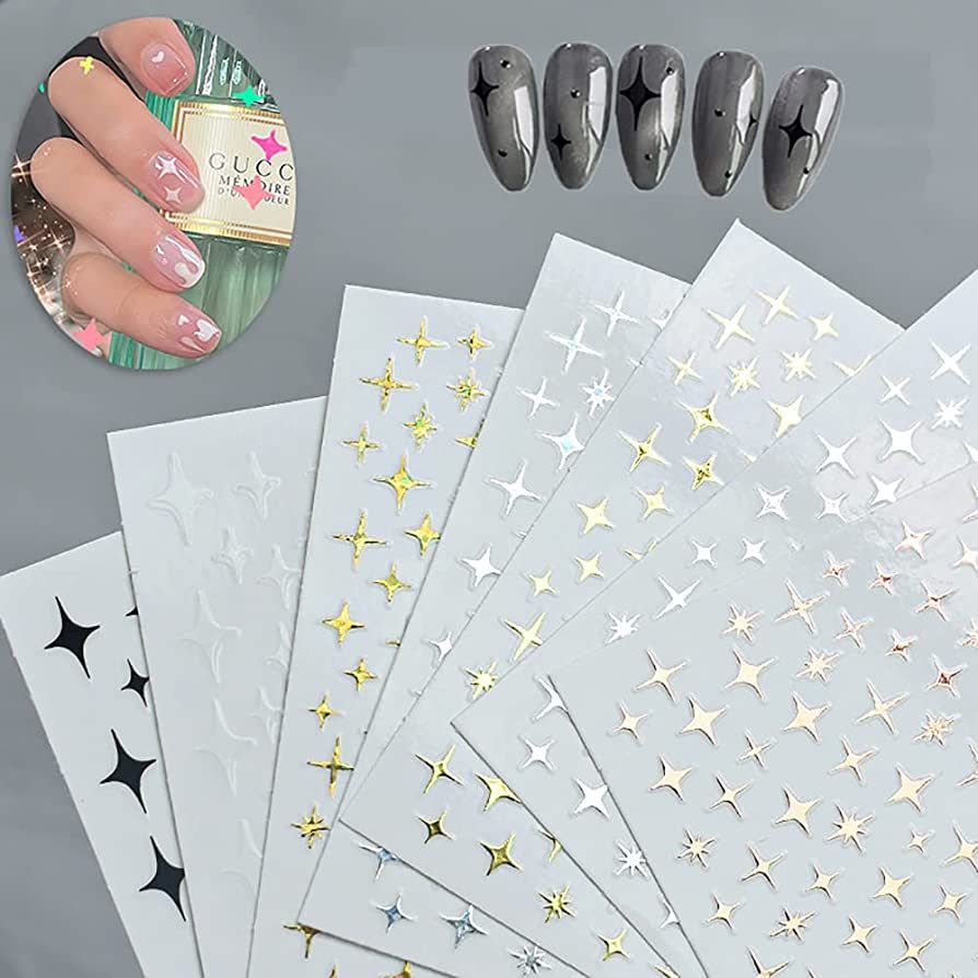 6 Sheets 3D Star Nail Art Stickers Decals Luxury Nail Art Supplies Self Adhesive Designer Nail St... | Amazon (US)