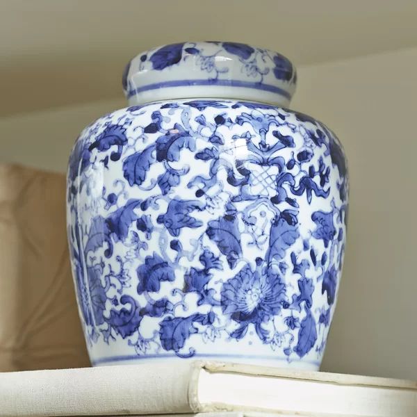 8.25'' H x 6.25'' W x 6.25'' D Englishcombe Blue/White Ceramic Jar | Wayfair North America
