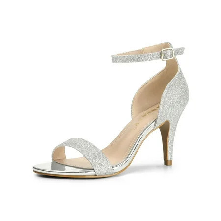 BLISSFUL STEP Women s Glitter Strap Stiletto Heel Sandals Silver (Size 8) | Walmart (US)