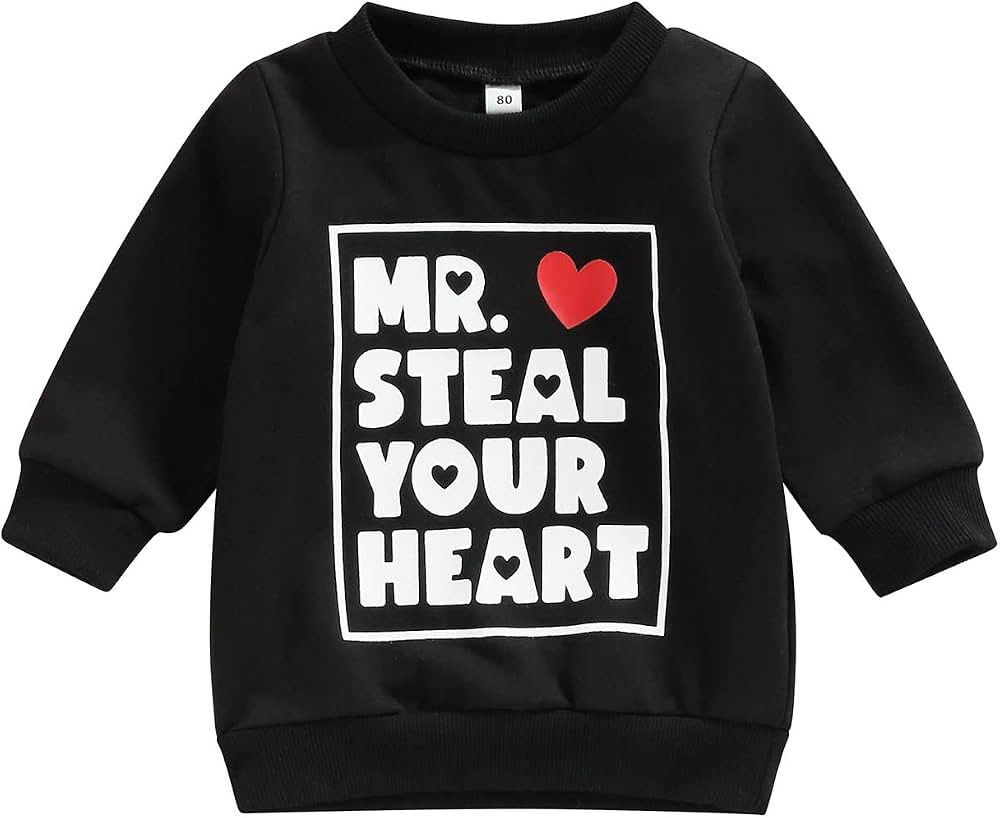Eadrioss Toddler Baby Boy Girls Valentine's Day Outfit MR. Steal Your Heart Sweatshirt Spring Val... | Amazon (US)