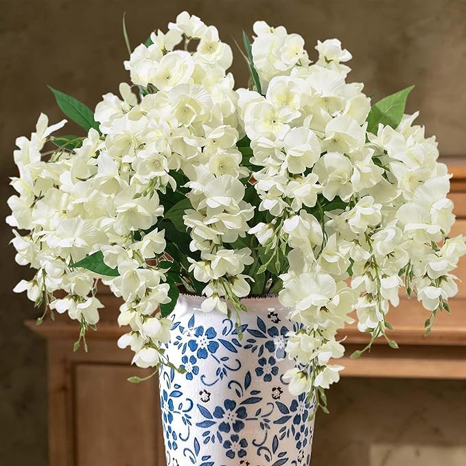 Fake Flowers Outdoor Plants, 2Pcs White Hanging Wisteria Decoration for Home Porch Patio Balcony ... | Amazon (US)