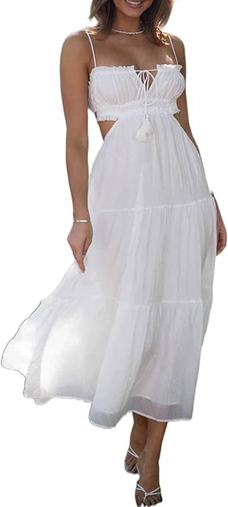 Licupiee Women Ruffle Tiered Spaghetti Straps Maxi Dress Summer Sexy Sundress Sleeveless Backless... | Amazon (US)