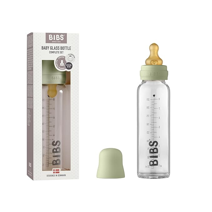 BIBS Baby Glass Bottle Complete Set 225 ml | BPA Free Natural Rubber | Made in Denmark | Sage | Amazon (US)