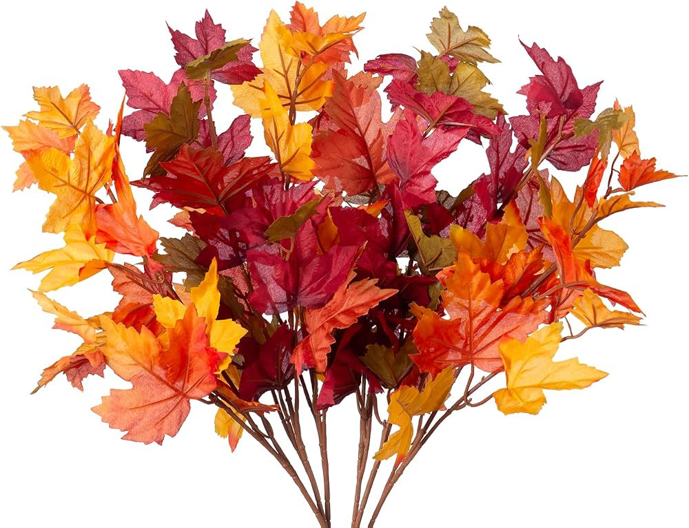 6 Pcs Artificial Maple Leaves Branches 21.6in Fake Fall Leaves Stems Plants Outdoor Greenery for ... | Amazon (US)