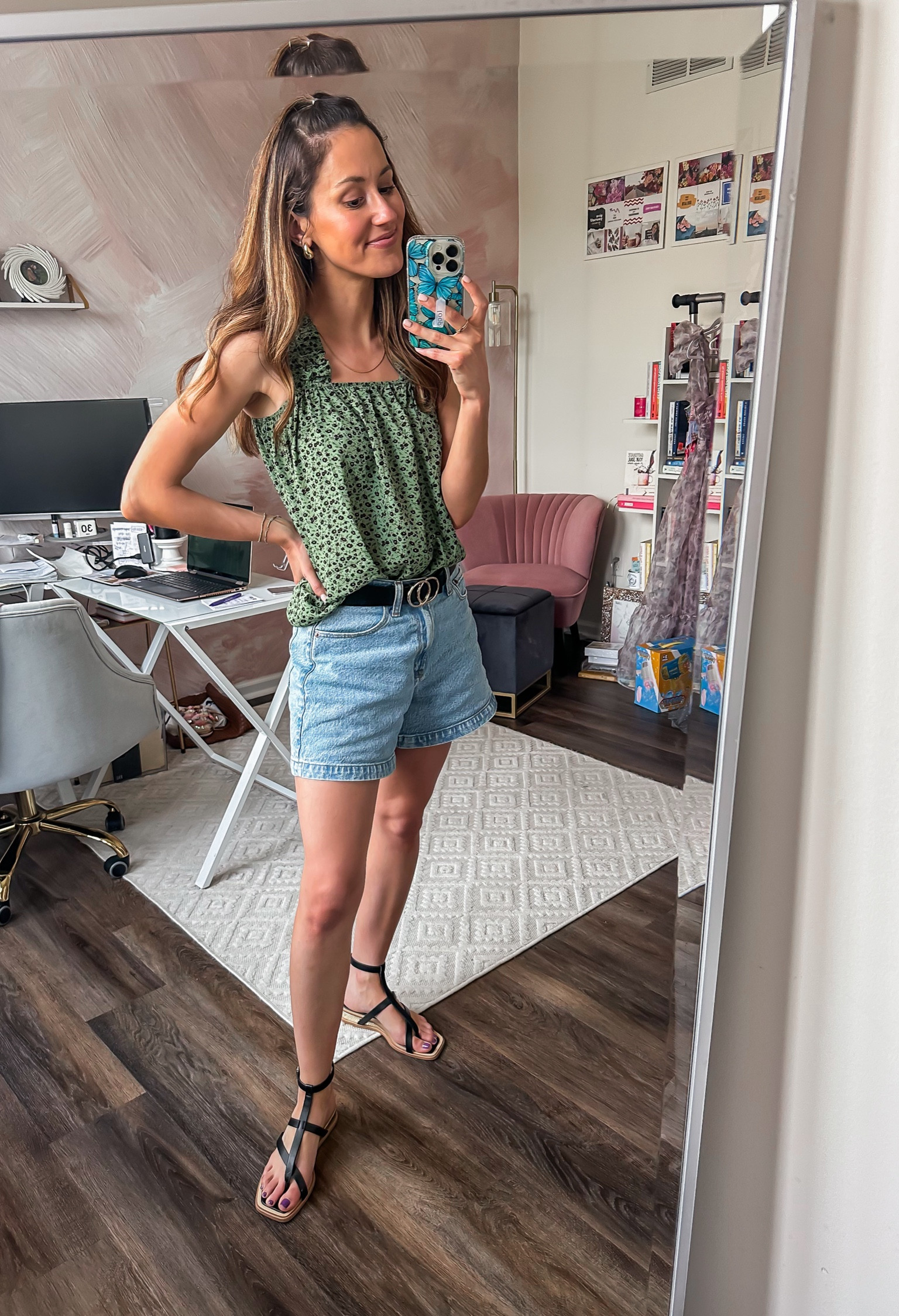Pretty summer top under $30 + Abercrombie dad shorts + black belt with gold buckle + black gladiator sandal 🖤 


Summer date night outfit // casual summer outfit 

#LTKSeasonal #LTKFindsUnder50