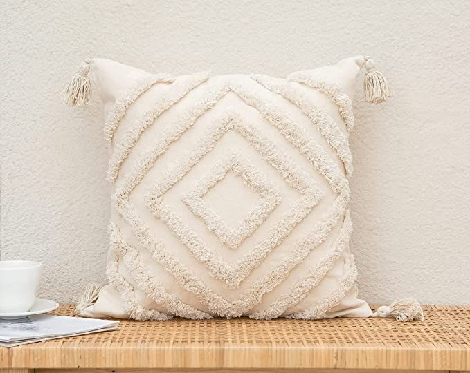Faycole Morocco Tufted Throw Pillow Case with Tassels Boho Farmhouse Cushion Covers for Sofa Couc... | Amazon (US)