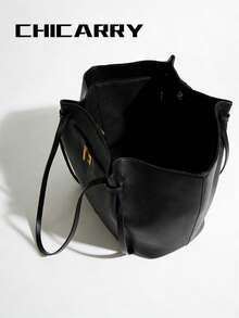 Black Bat-Shaped Tote Bag, Fashion Large Capacity Trapezoid Design, Designer Chic Buckle Closure ... | SHEIN