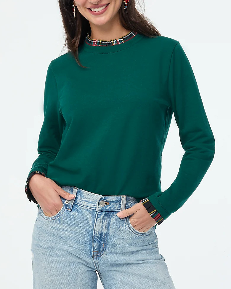 Tartan ruffle-collar pullover | J.Crew Factory