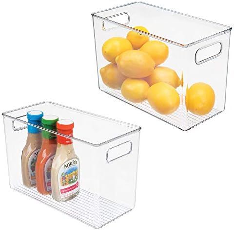 mDesign Tall Slim Rectangle Plastic Kitchen Storage Organizer Bin with Cutout Handles for Pantry,... | Amazon (US)