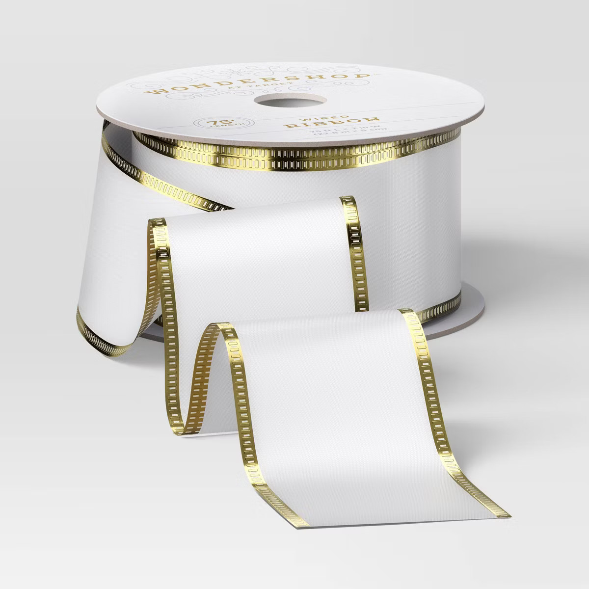 75' Christmas Fabric Ribbon White Gold Edge - Wondershop™ | Target