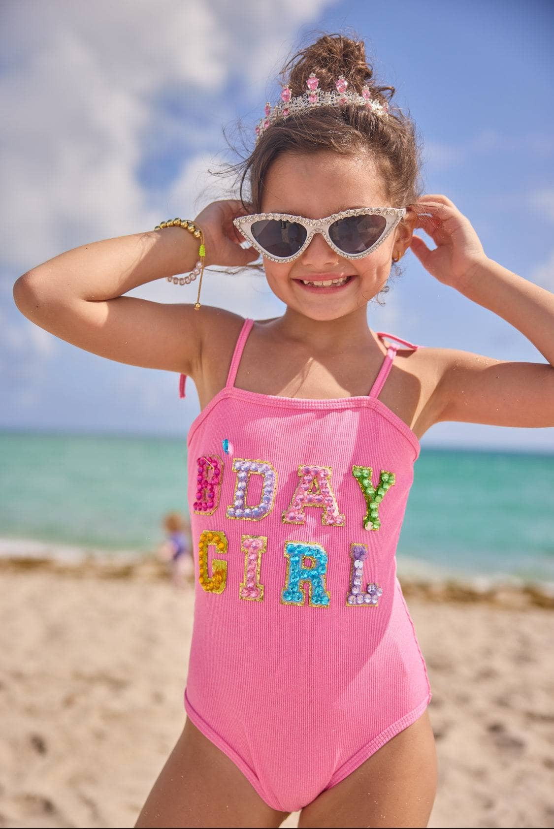 Pink Birthday Girl Gem Swimsuit | Lola + The Boys