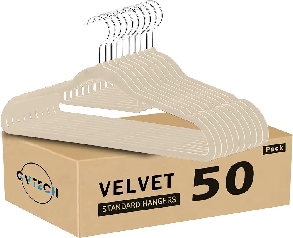 Premium Velvet Hangers, [50 Pack] Non Slip and Heavy Duty Velvet Suit Hangers (45cm) with Tie Bar... | Amazon (US)