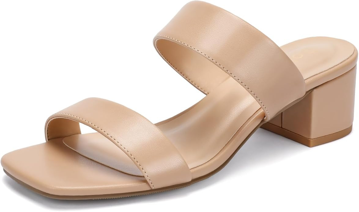Women's Heeled Sandals Two Strap Square Open Toe Heels 2-Inch Chunky Sandals Dress Shoes Wide Fee... | Amazon (US)