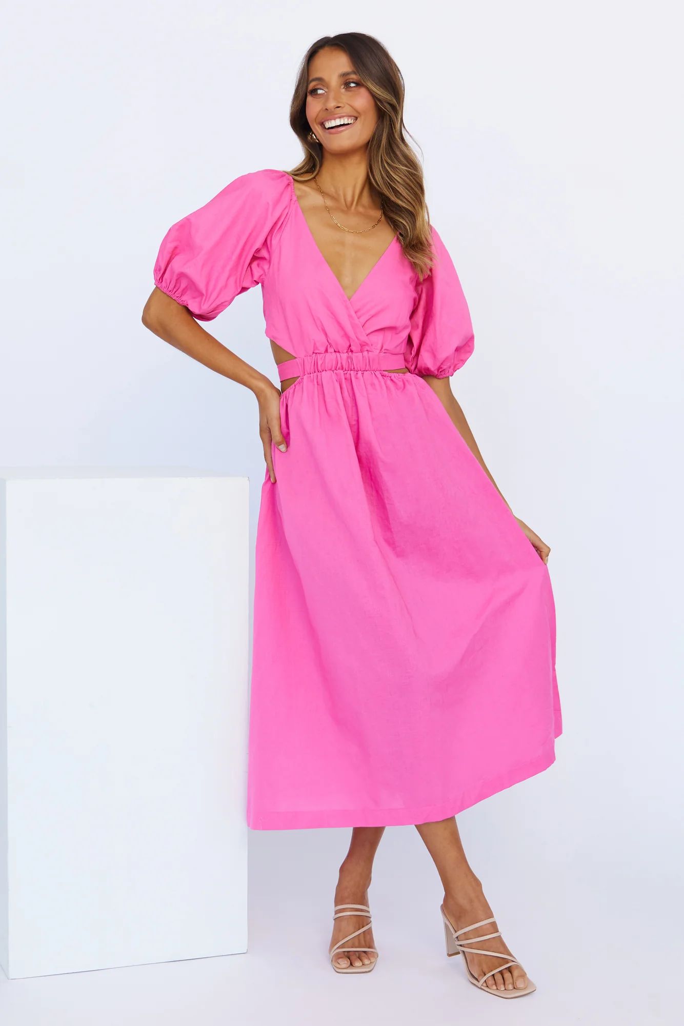 Not A Second Midi Dress Hot Pink | Hello Molly