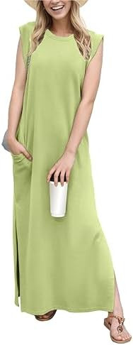 GRECERELLE 2026 Women Year-Round Casual Round Neck Loose Split Wrinkle-Free Long Maxi Vacation Dr... | Amazon (US)
