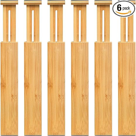 VaeFae Adjustable Bamboo Drawer Dividers, Expandable Drawer Organizer for Kitchen, Bedroom, Bathr... | Amazon (US)