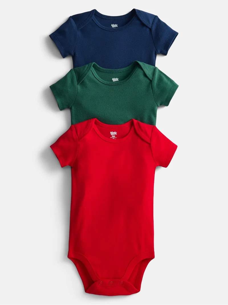 Wonder Nation Baby Boys' Solid Bodysuit with Short Sleeves, 3-Piece, Sizes 0M-24M | Walmart (US)