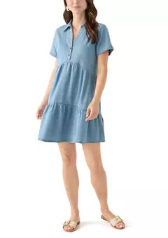 Emma & Michelle Women's Short Sleeve Collar Denim Mini Dress | Belk