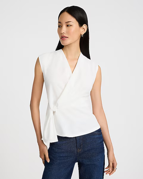Crepe Sleeveless Wrap Tie Top | Express