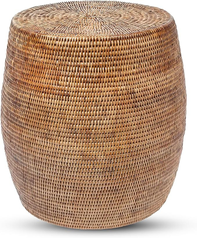 Kouboo La Jolla Round Rattan Stool, Side Table, Handmade, Extra Seating, Patio, Living Room, Boho... | Amazon (US)