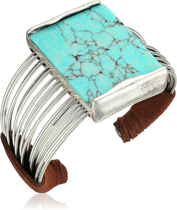 Robert Lee Morris Soho Womens Turquoise Stone Cuff Bracelet, Turquoise/Silver | Amazon (US)