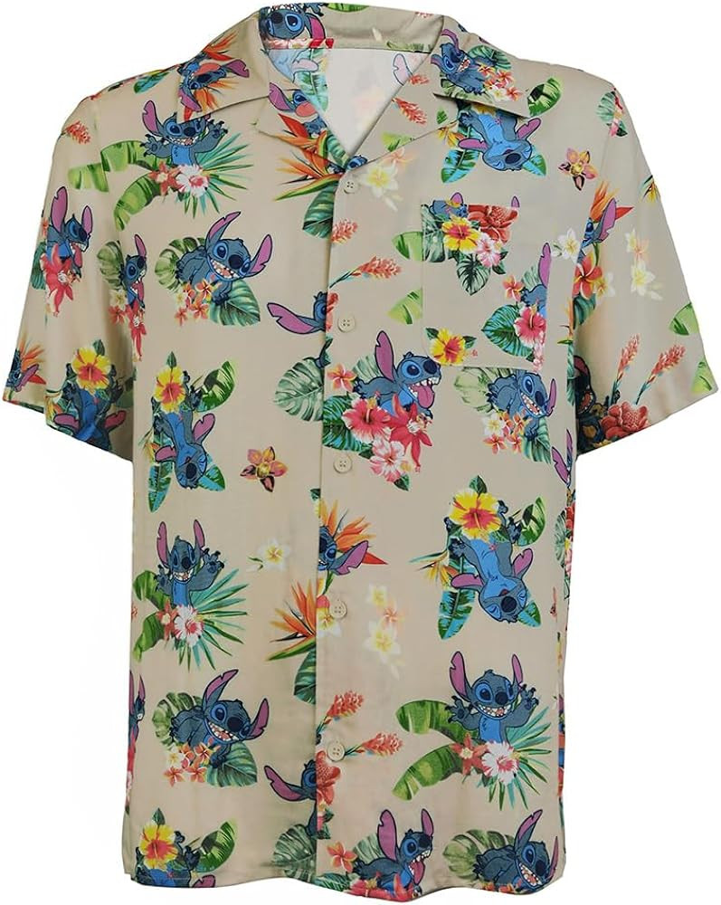 Disney Men's Silly Print Hawaiian, Cream Tropical Stitch | Amazon (US)