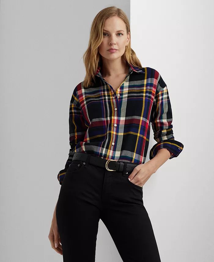 Women's Checked Plaid Cotton Twill Shirt | Macy's