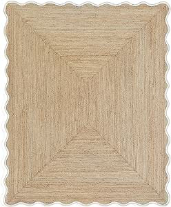 Weaving Village Wave Scalloped Natural Jute Rug Boho Area Rug Braided Rug, Coastal Farmhouse Scal... | Amazon (US)